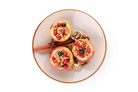 Concept of tasty food with baked apples isolated on white backgroundの写真素材