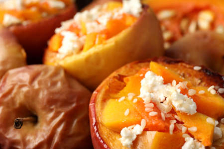 Concept of tasty food with baked apples, close upの写真素材