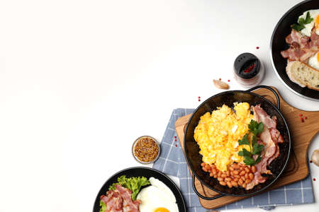 Concept of tasty breakfast on white backgroundの写真素材