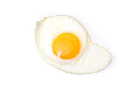 Fried eggs isolated on white background, close up