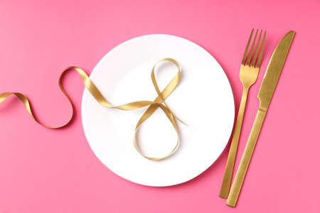 Eight march concept on pink background, top viewの写真素材