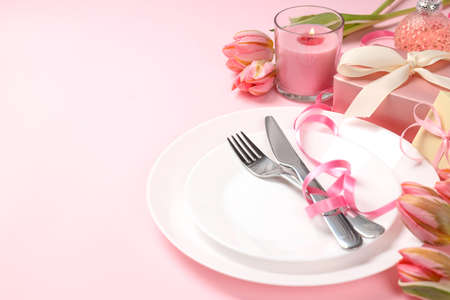 Eight march concept on pink background, space for textの写真素材