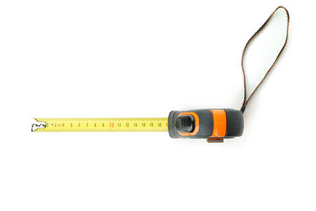Measure tape isolated on white background, top viewの写真素材
