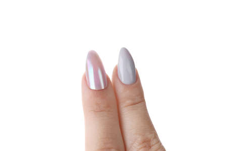 Female fingers with manicure isolated on white backgroundの写真素材