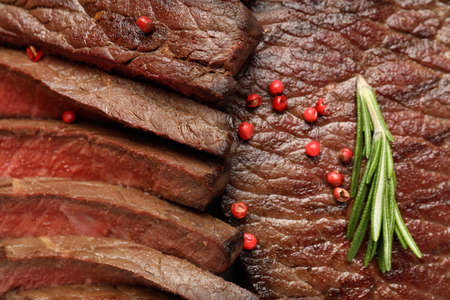 Roasted beef steaks, close up and selective focusの写真素材