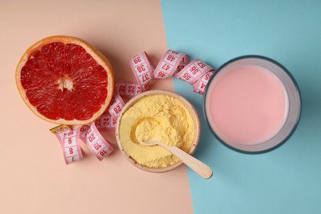 Concept of sports nutrition on two tone backgroundの写真素材