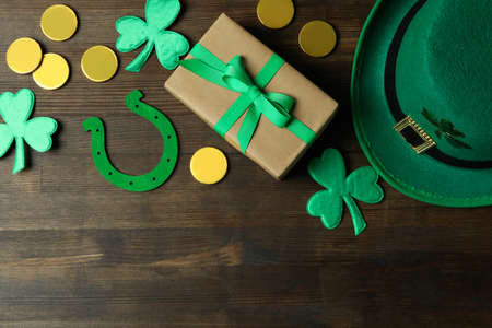 Different St.Patrick's Day accessories, space for text