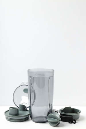 Sports shaker and accessories on white tableの写真素材