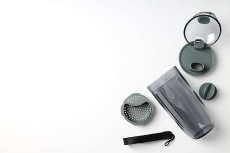Sports shaker and accessories on white backgroundの写真素材