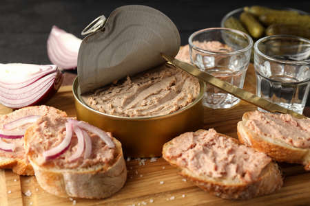 Concept of tasty food with pate sandwiches, close upの写真素材
