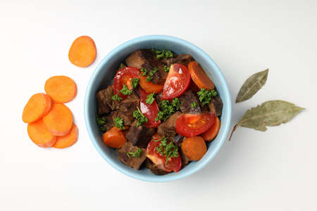 Concept of tasty food with beef with vegetables, top viewの写真素材