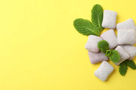 Concept of chewing or bubble gum, space for text