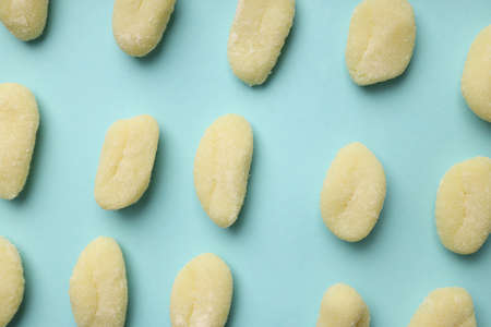 Concept of cooking with raw potato gnocchi, close upの写真素材