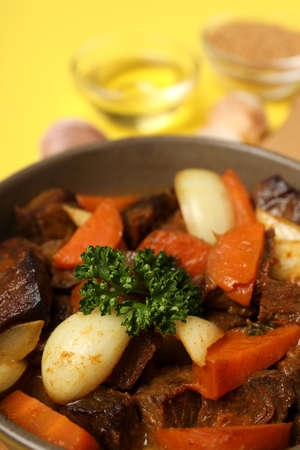 Concept of tasty food with beef with vegetables, close upの写真素材