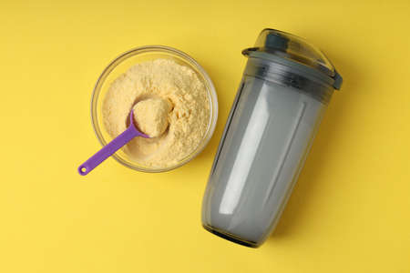 Concept of sports or fitness nutrition, top view