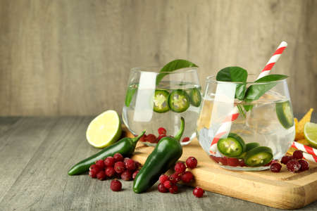 Concept of drink with jalapeno cocktail, space for textの写真素材