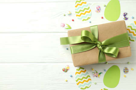 Concept of Easter eggs, space for textの写真素材