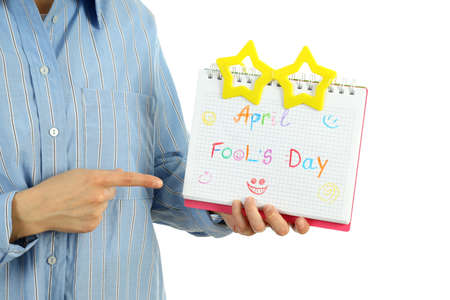 Concept of April Fool's Day isolated on white backgroundの写真素材