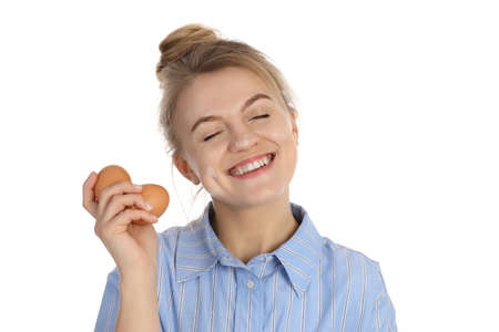 Young housewife or chef isolated on white background