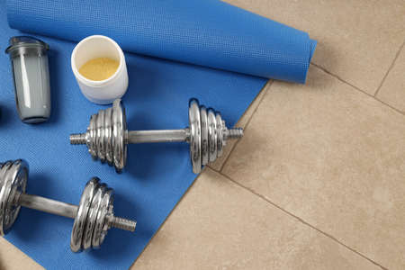 Concept of sports nutrition, space for textの写真素材