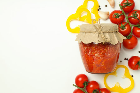 Concept of tasty food with adjika, space for textの写真素材