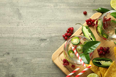 Concept of drink with Jalapeno cocktail, space for textの写真素材
