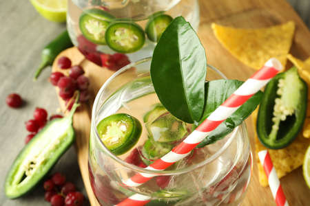 Concept of drink with Jalapeno cocktail, close up