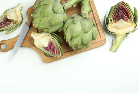 Concept of healthy food with artichoke, space for textの写真素材