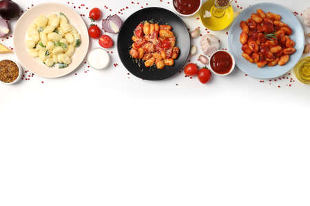 Concept of tasty food with gnocchi, space for text