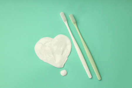 Concept of tooth or oral care, top viewの写真素材