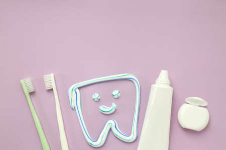 Concept of tooth care, space for textの写真素材
