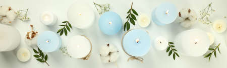 Concept of relaxation with aroma candles, top viewの写真素材