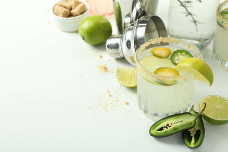 Concept of drink with Jalapeno cocktail, space for textの写真素材