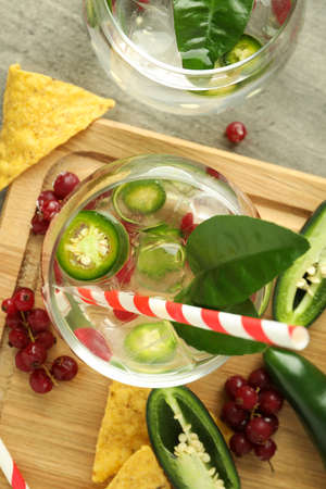 Concept of drink with Jalapeno cocktail, top viewの写真素材