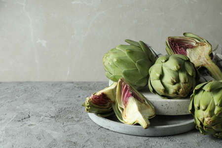 Concept of healthy food with artichoke, space for text