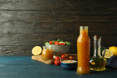 Concept of tasty food with sauce, space for text