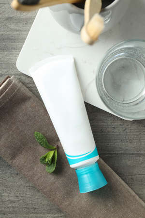 Concept of tooth or oral care, top viewの写真素材