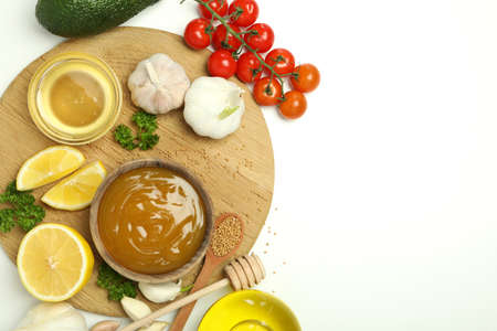 Concept of tasty food with sauce, space for textの写真素材