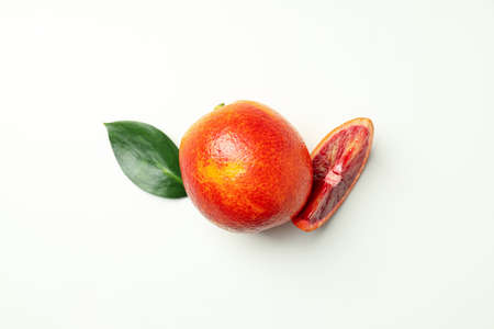 Concept of citrus with red orange on white background