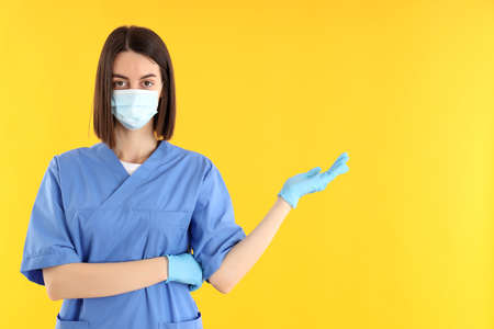 Concept of healthcare worker with young woman, space for textの写真素材