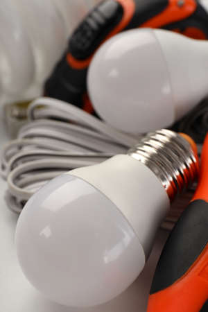 Concept of electrician or electrical tools, close up