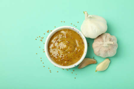 Concept of tasty food with sauce, top viewの写真素材
