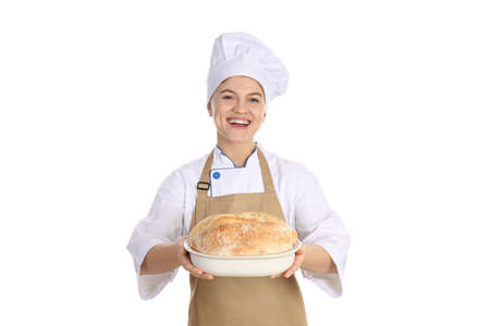 Concept of cooking with young woman, isolated on white background