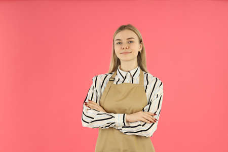 Concept of profession with young woman waitressの写真素材