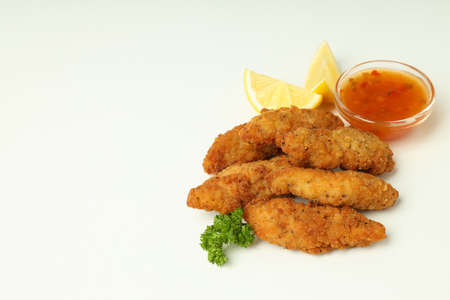 Concept of tasty food with Chicken strips, space for textの写真素材