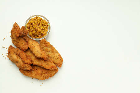 Concept of tasty food with Chicken strips, space for text