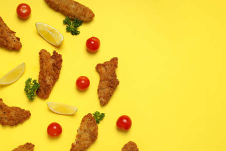 Concept of tasty food with Chicken strips, space for text