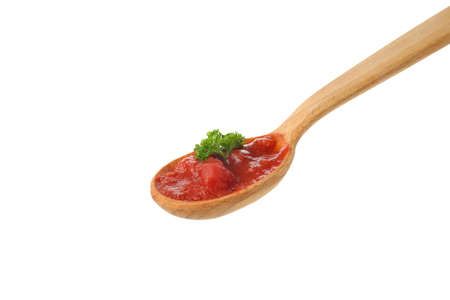 Spoon with adjika isolated on white backgroundの写真素材