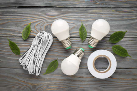 Concept of electrician or electrical tools, top view