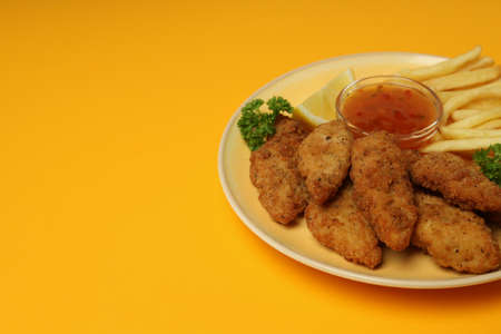 Concept of tasty food with Chicken strips, space for textの写真素材